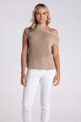 Two T's Tape Yarn Knit with Boat Neck - Sand